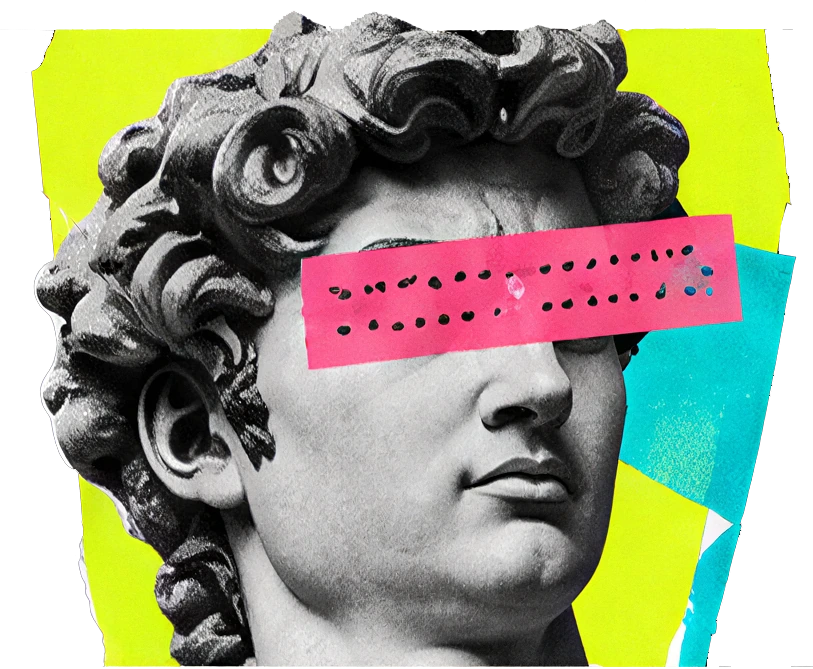 Escultura clássica reinterpretada em colagem gráfica